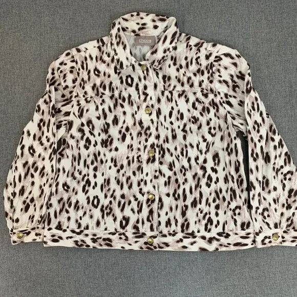 Chico's Long Sleeve Leopard Button Down Jacket Size 3 = XL Animal Print Top - Picture 3 of 14